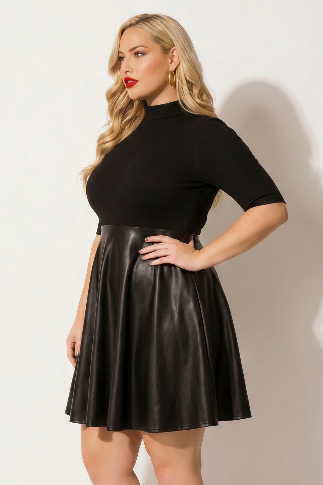 Plus Size Juliette Mock Neck Dress - Black 2X / Black at Curvy Sense Plus Size Juliette Mock Neck Dress - Black 2X / Black at Curvy Sense