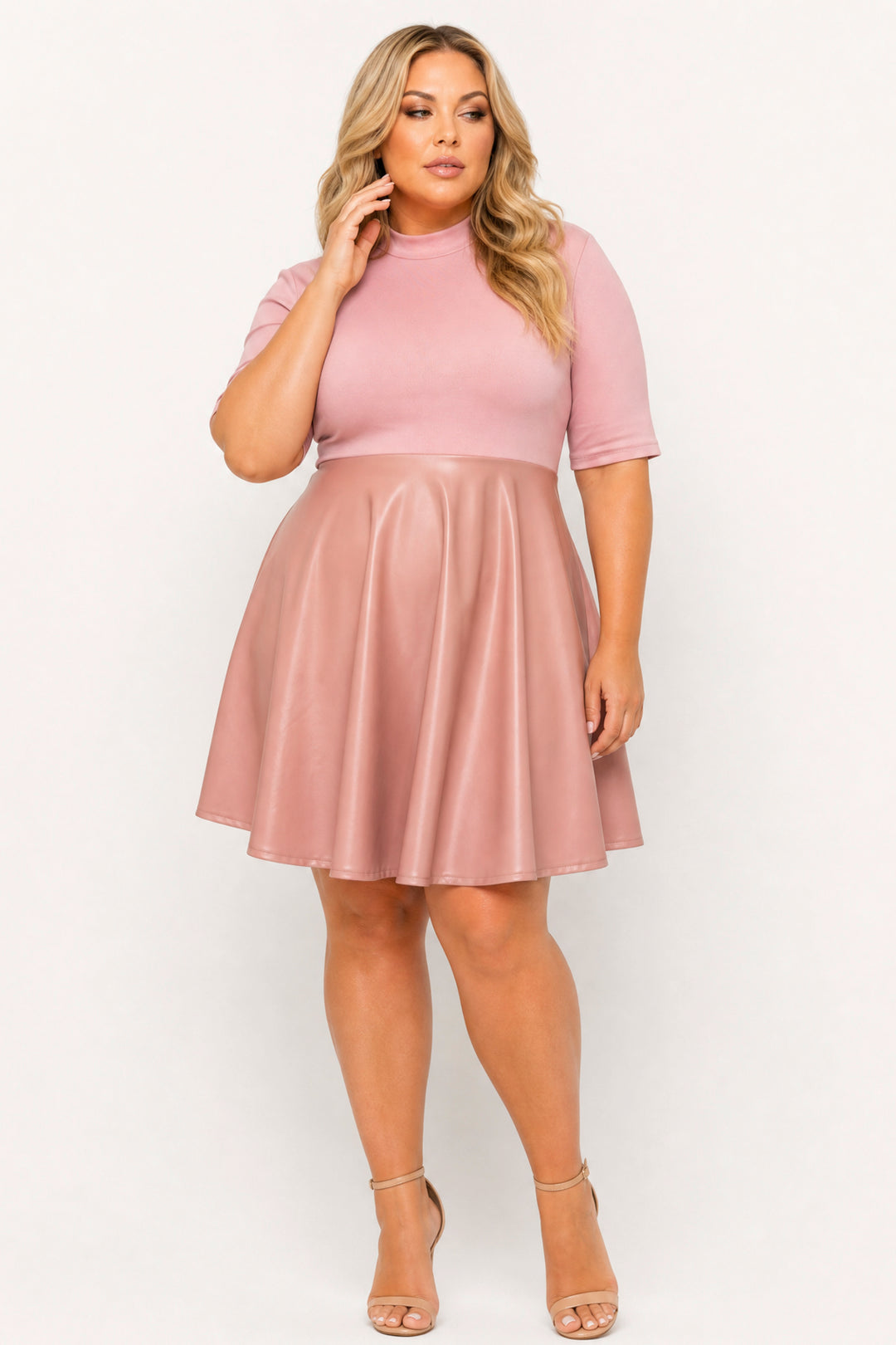 Curvy Sense Inc. Dresses Plus Size Juliette Mock Neck Dress - Mauve