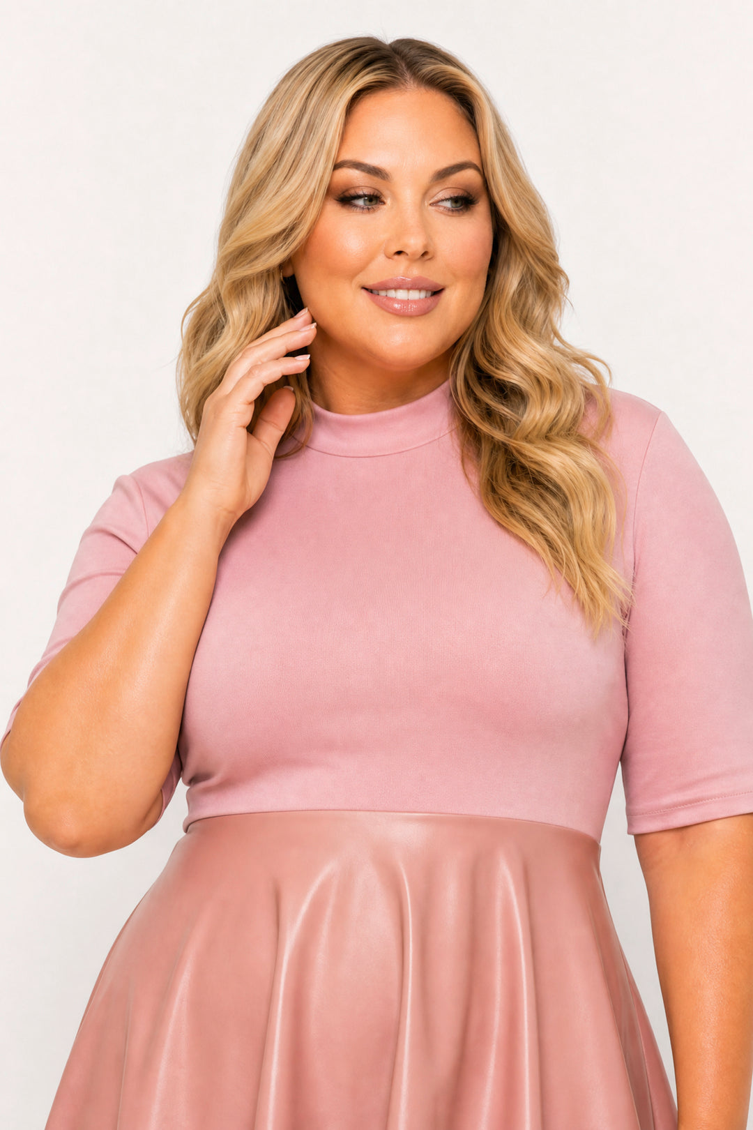 Curvy Sense Inc. Dresses Plus Size Juliette Mock Neck Dress - Mauve