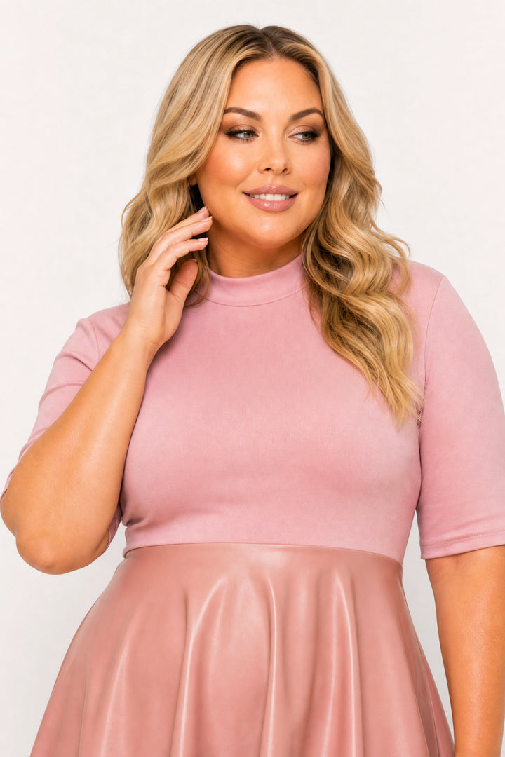 Curvy Sense Inc. Dresses Plus Size Juliette Mock Neck Dress - Mauve