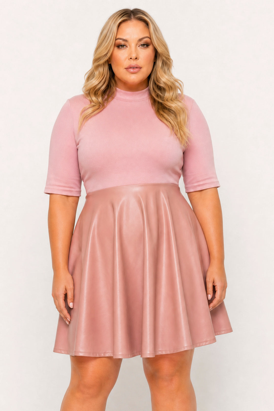 Curvy Sense Inc. Dresses Plus Size Juliette Mock Neck Dress - Mauve