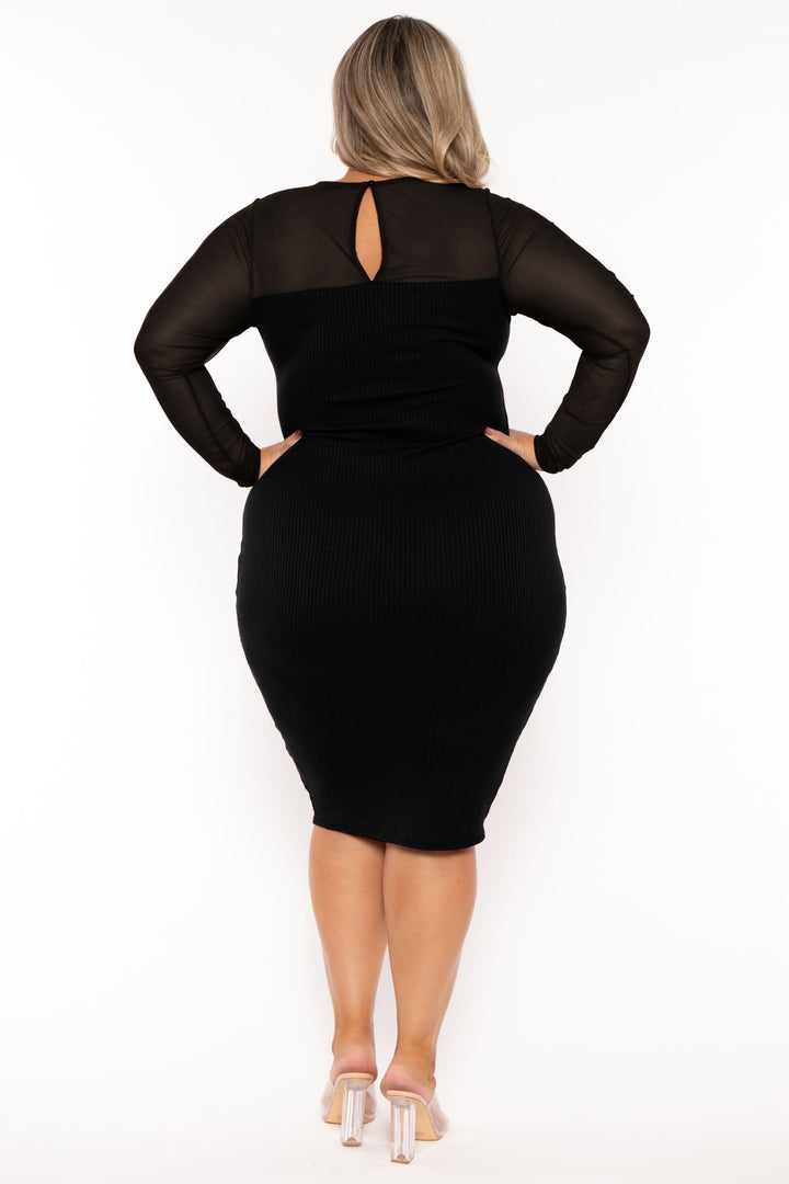 Curvy Sense Dresses Plus Size Juliette Ribbed Midi Dress - Black