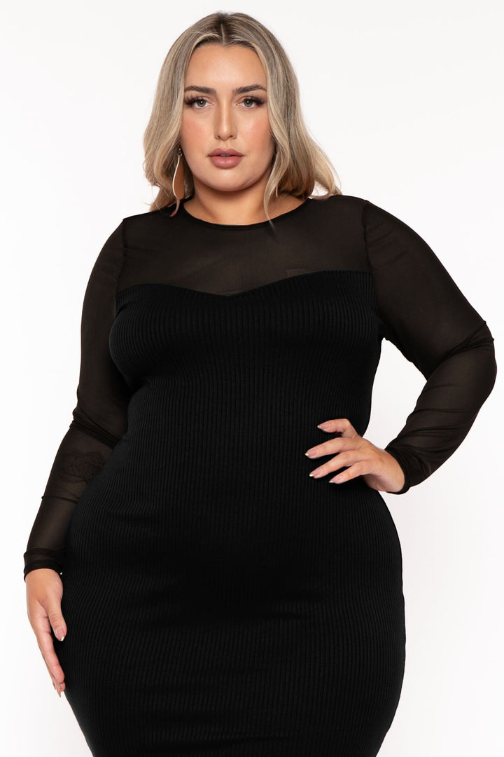 Curvy Sense Dresses Plus Size Juliette Ribbed Midi Dress - Black