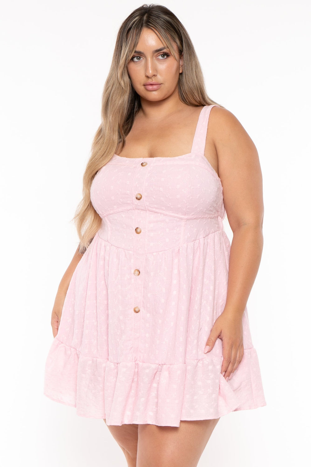 Curvy Sense Dresses Plus Size Kacey Eyelet Mini Dress - Pink
