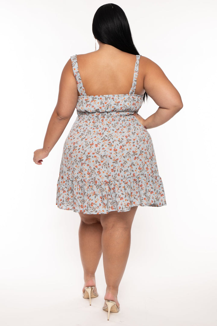 Curvy Sense Dresses Plus Size Kacey Floral Mini Dress - Blue