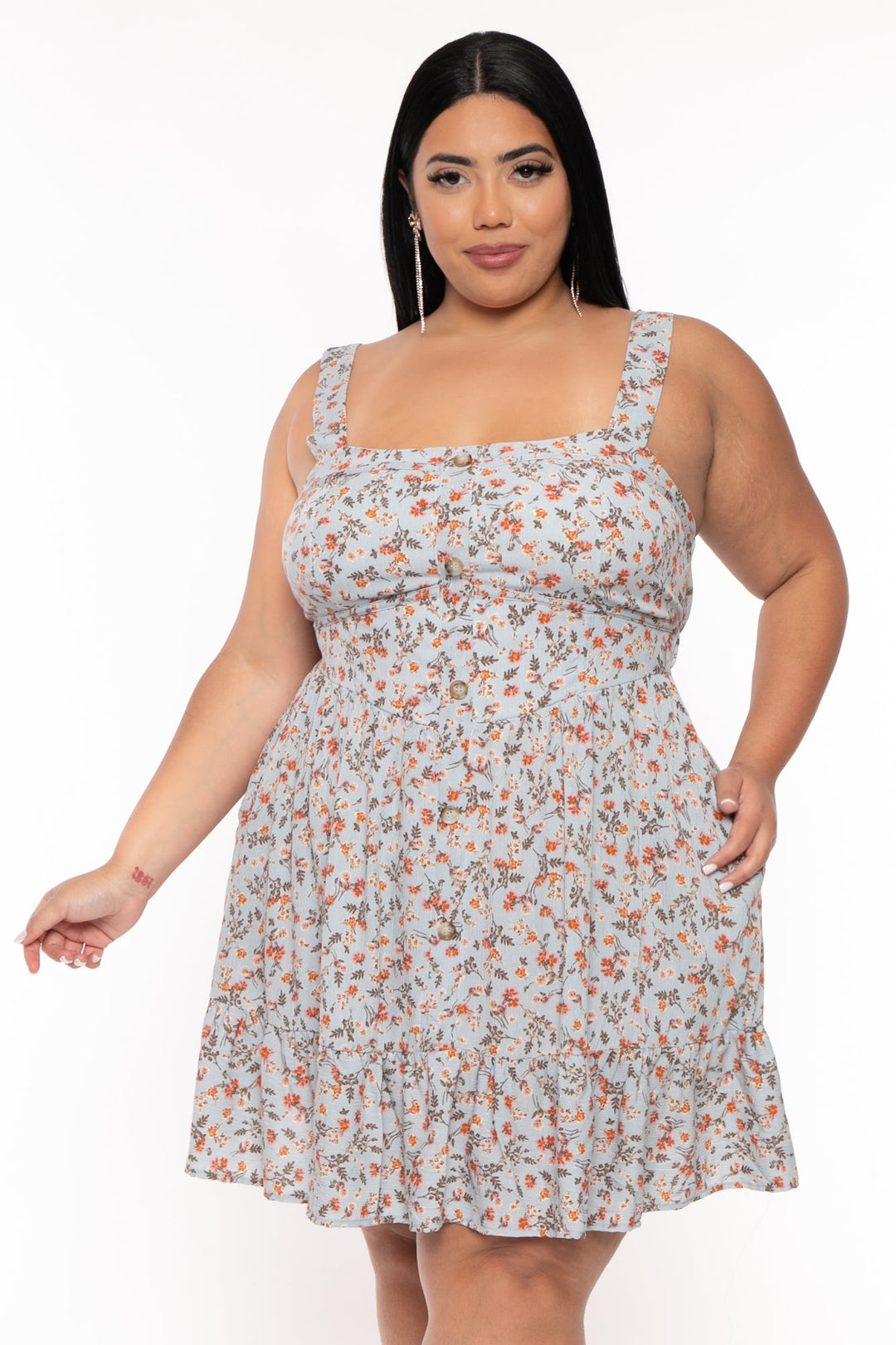 Curvy Sense Dresses Plus Size Kacey Floral Mini Dress - Blue