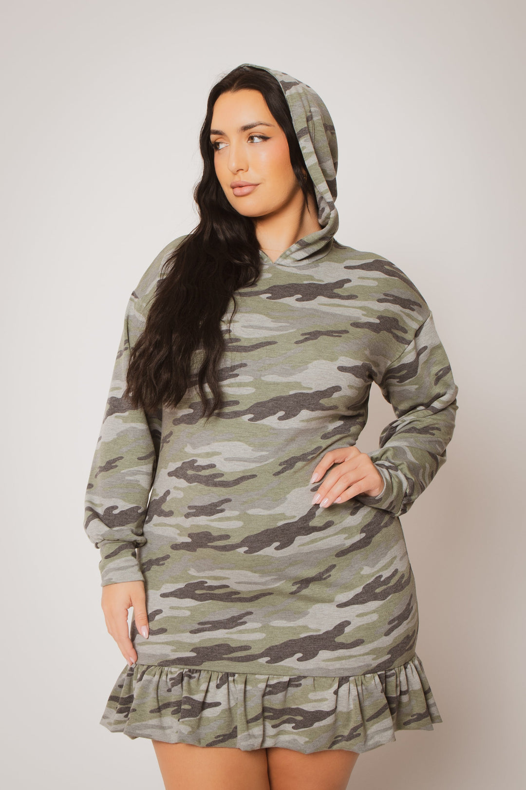Plus Size Kacey Hoodie Mini Dress - Green 3X / Green at Curvy Sense Plus Size Kacey Hoodie Mini Dress - Green 3X / Green at Curvy Sense
