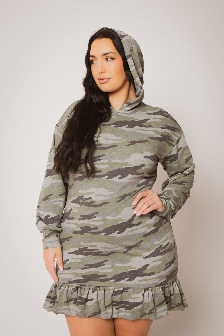 Curvy Sense Inc. Dresses Plus Size Kacey Hoodie Mini Dress - Green
