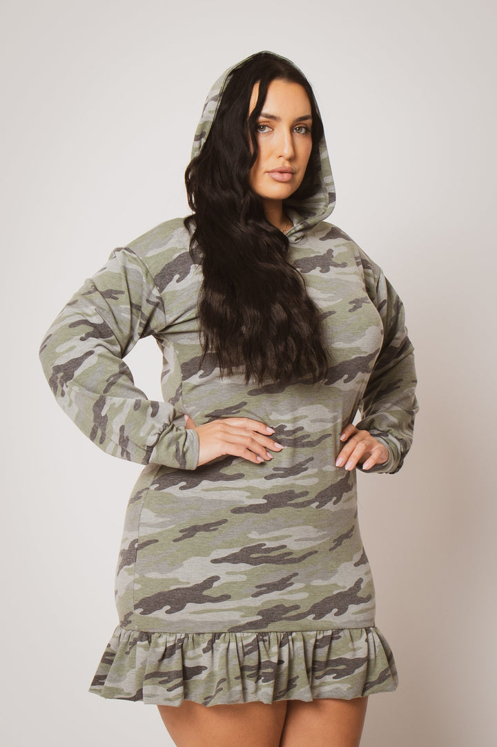 Curvy Sense Inc. Dresses Plus Size Kacey Hoodie Mini Dress - Green
