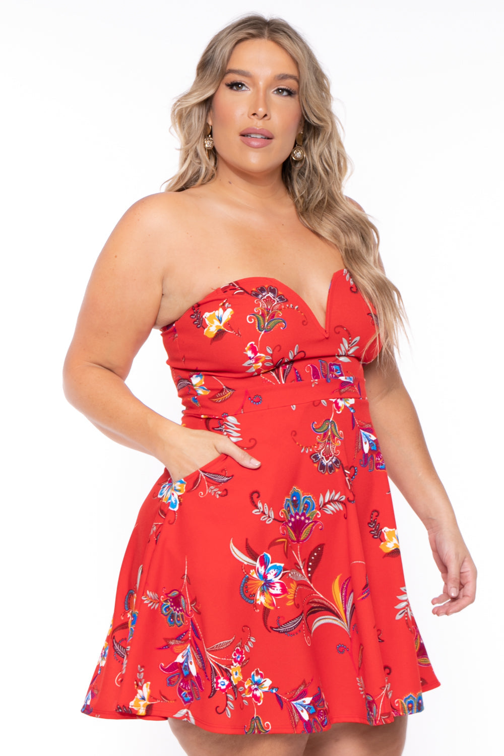 Curvy Sense Dresses Plus Size Kaila Floral Dress- Red