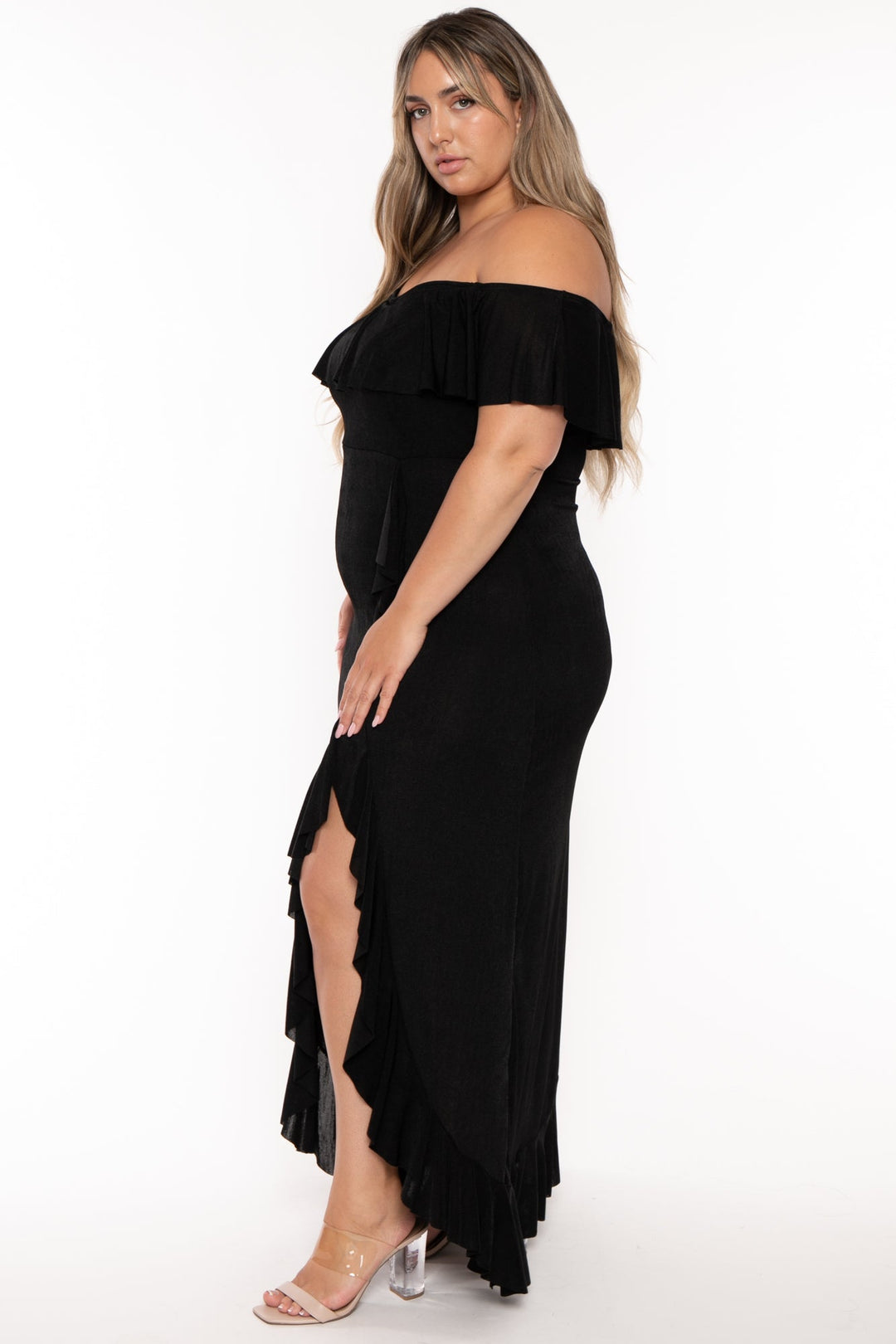 Curvy Sense Dresses Plus Size  Karenina Slinky Maxi  Dress -Black