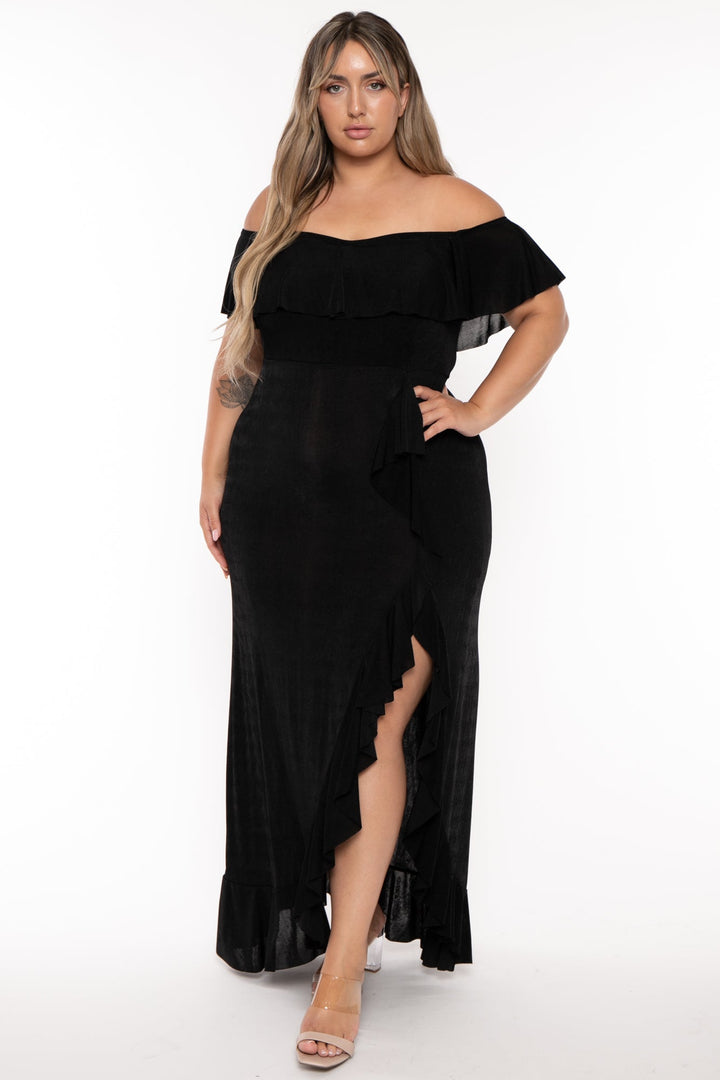 Curvy Sense Dresses Plus Size  Karenina Slinky Maxi  Dress -Black