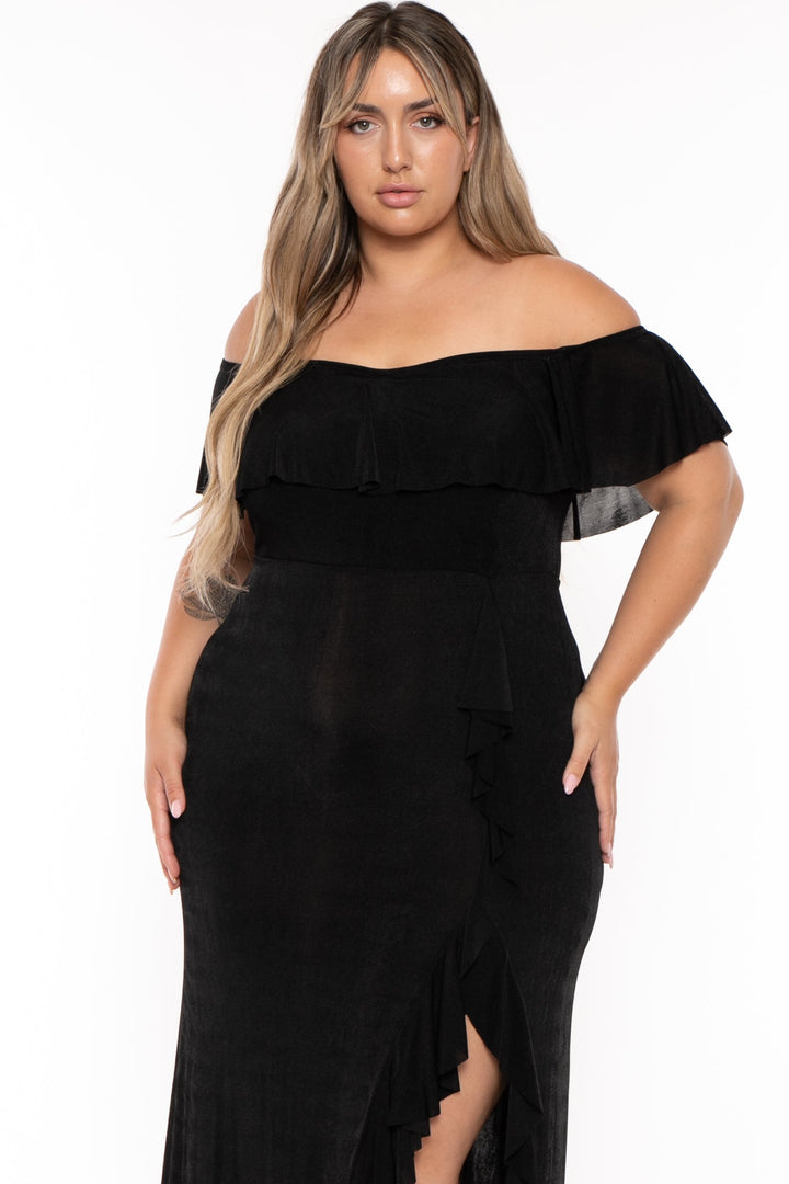 Curvy Sense Dresses Plus Size  Karenina Slinky Maxi  Dress -Black