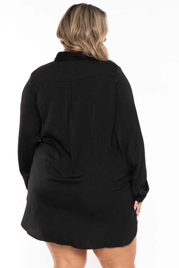 Dress Day Dresses Plus Size Keiana Sequin Shirt  Dress - Black
