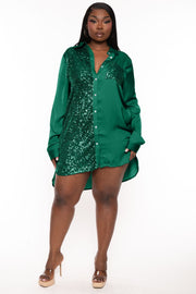 Dress Day Dresses Plus Size Keiana Sequin Shirt  Dress - Green