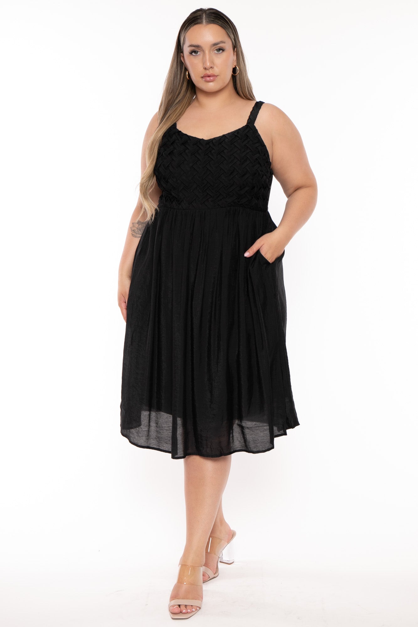 Women's Plus Size Kellie Braided Midi Dress - Black - Curvy Sense