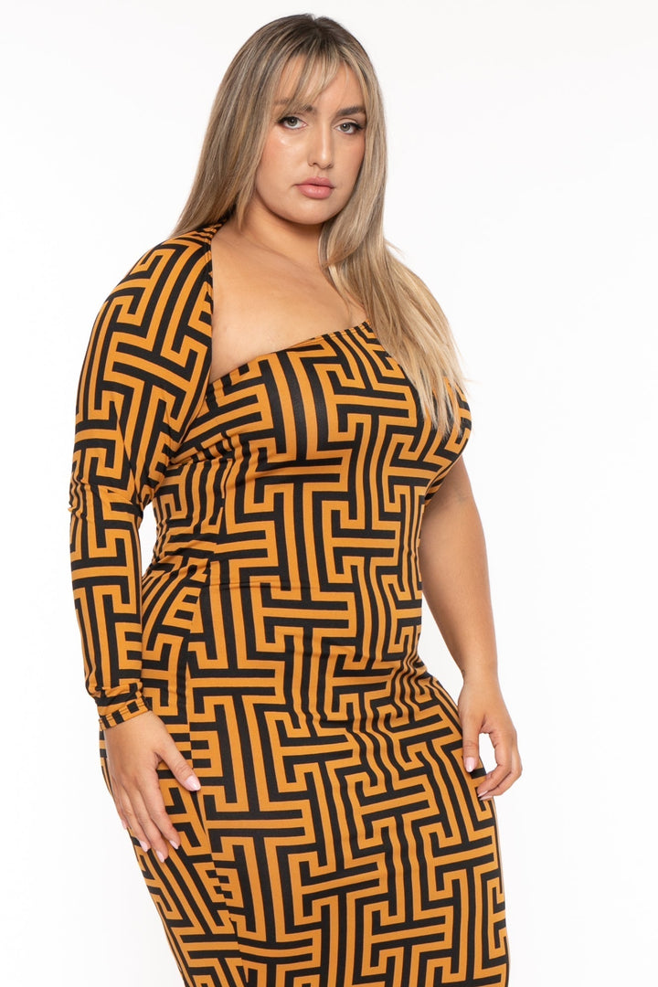 Curvy Sense Dresses Plus Size Kenya Geometric Maxi Dress- Rust