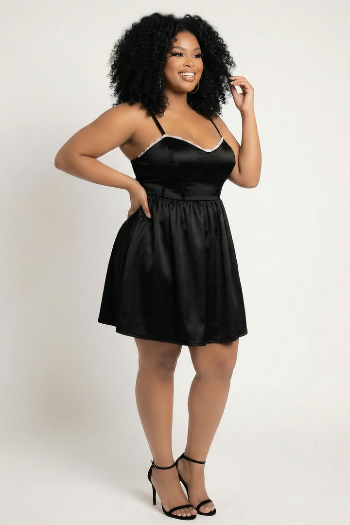 Curvy Sense Inc. Dresses Plus Size Kimaree Satin Flare Dress -Black