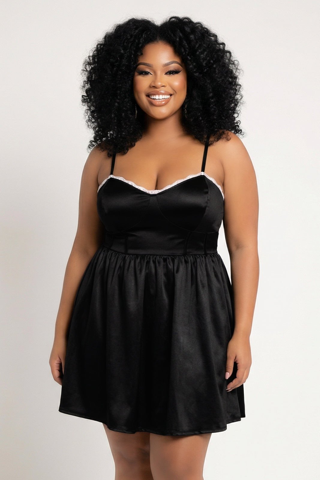 Curvy Sense Inc. Dresses Plus Size Kimaree Satin Flare Dress -Black