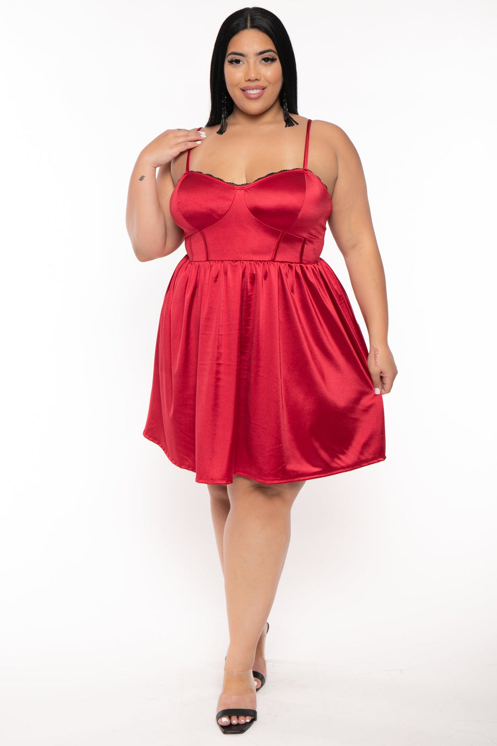 slim fit dress slacks Naomi Satin Dress: Red L main image 0