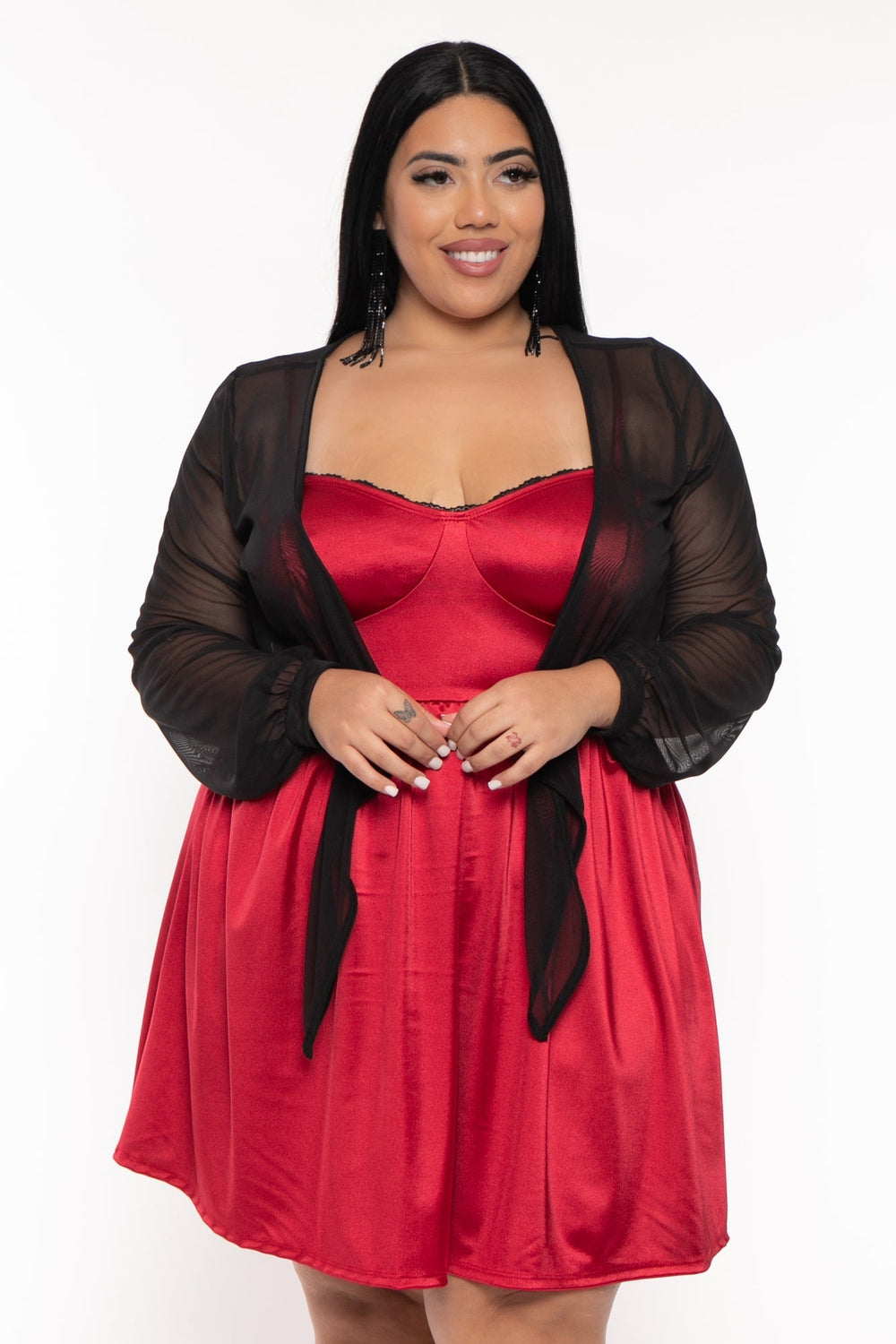 Curvy Sense Dresses Plus Size Kimaree Satin Flare Dress -Red