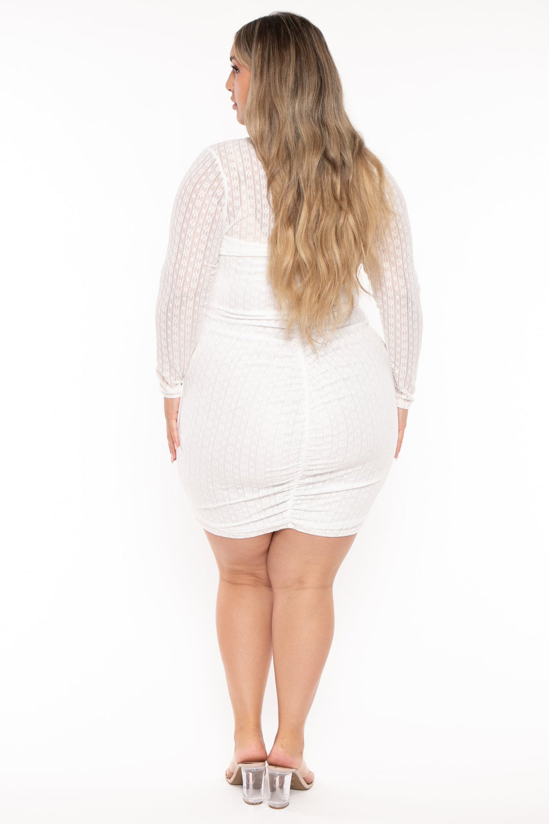 Curvy Sense Dresses Plus Size Krystal Front Ruffle With Shrug  Dress - White