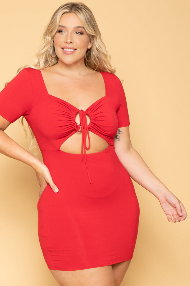 Curvy Sense Dresses 1X / Red Plus Size Kyra Strappy Bodycon Dress- Red