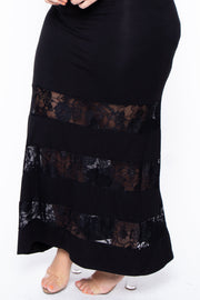Curvy Sense Dresses Plus Size Lace Trim Maxi Dress - Black