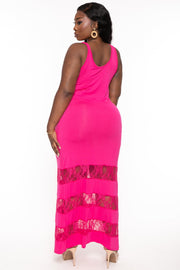 Curvy Sense Dresses Plus Size Lace Trim Maxi Dress - Fuchsia