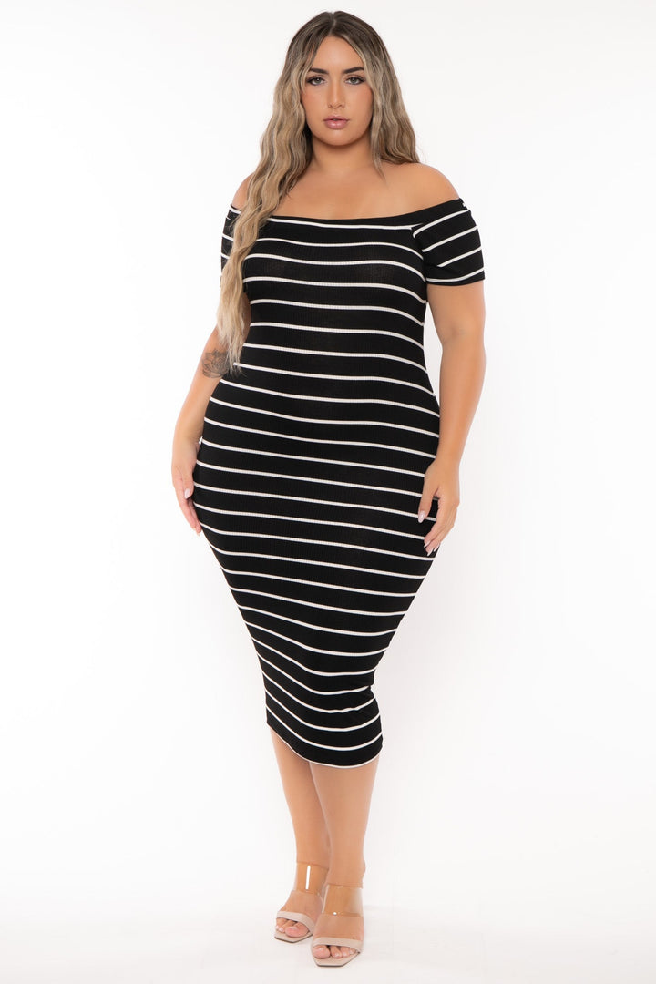 Curvy Sense Dresses Plus Size Lany Off The Shoulder Dress - Black