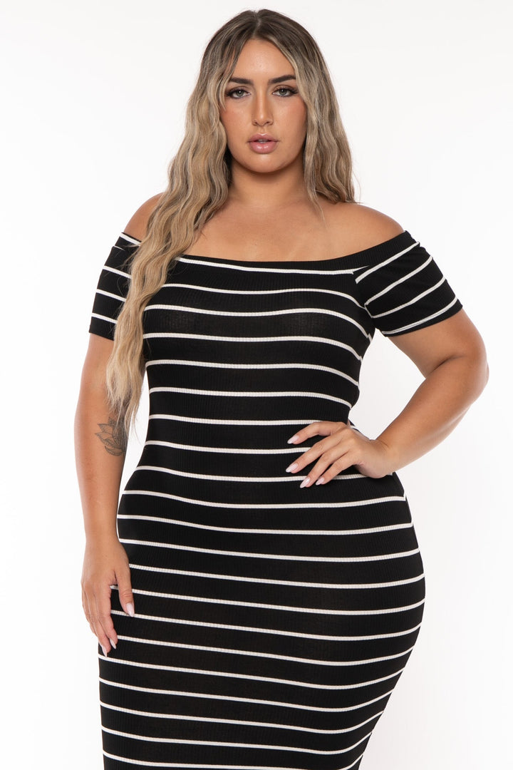 Curvy Sense Dresses Plus Size Lany Off The Shoulder Dress - Black