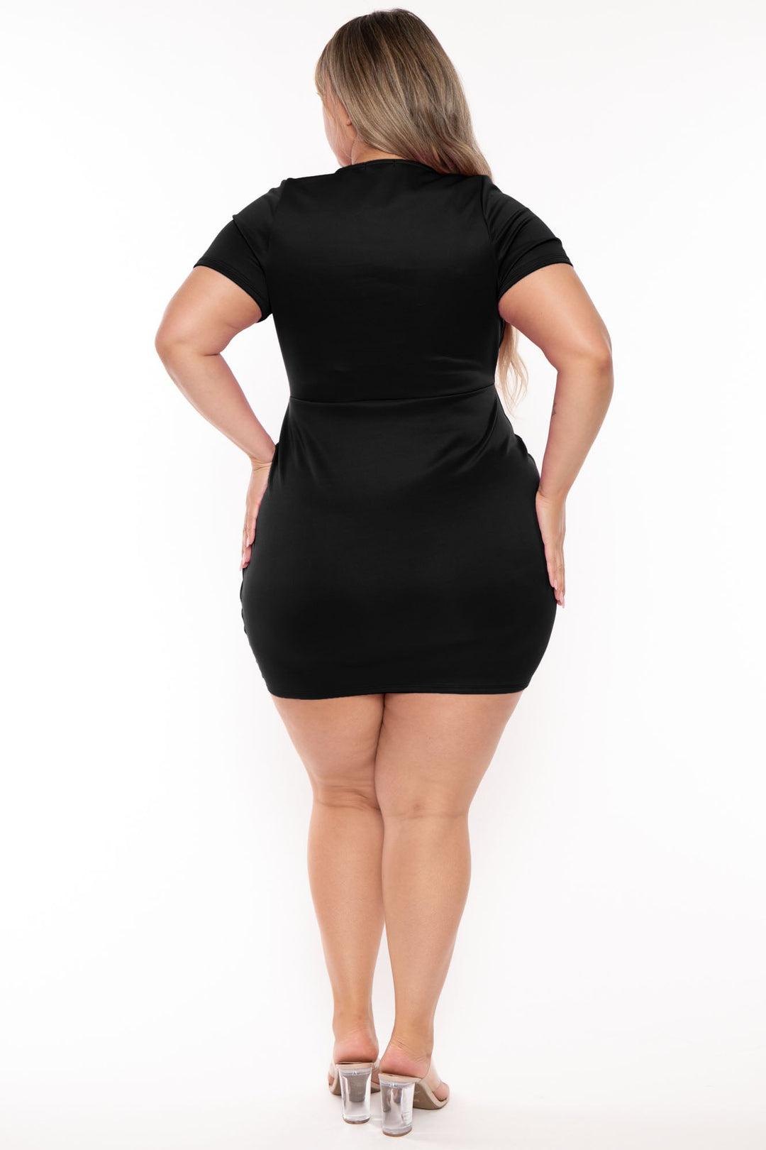 Curvy Sense Dresses Plus Size Laree  Drape Front   Dress- Black