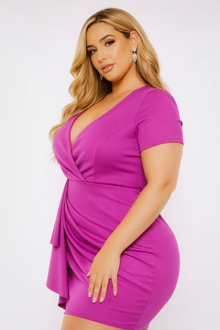Curvy Sense Inc. Dresses Plus Size Laree  Drape Front   Dress-Purple