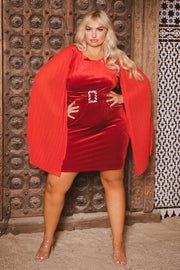 Goodtime USA Dresses 1X / Red Plus Size Larette Cape Sleeve Velvet Dress- Red