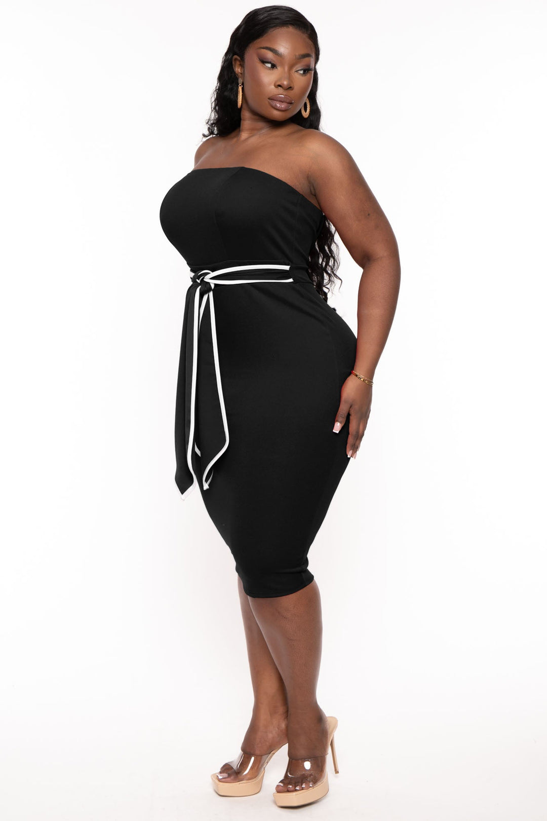 Women's Plus Size Larisa Strapless Midi Dress- Black - Curvy Sense