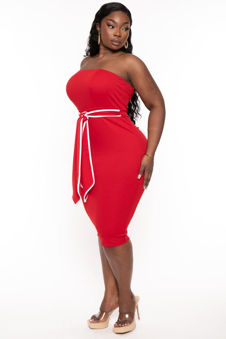 Curvy Sense Dresses Plus Size Larisa Strapless Midi Dress- Red
