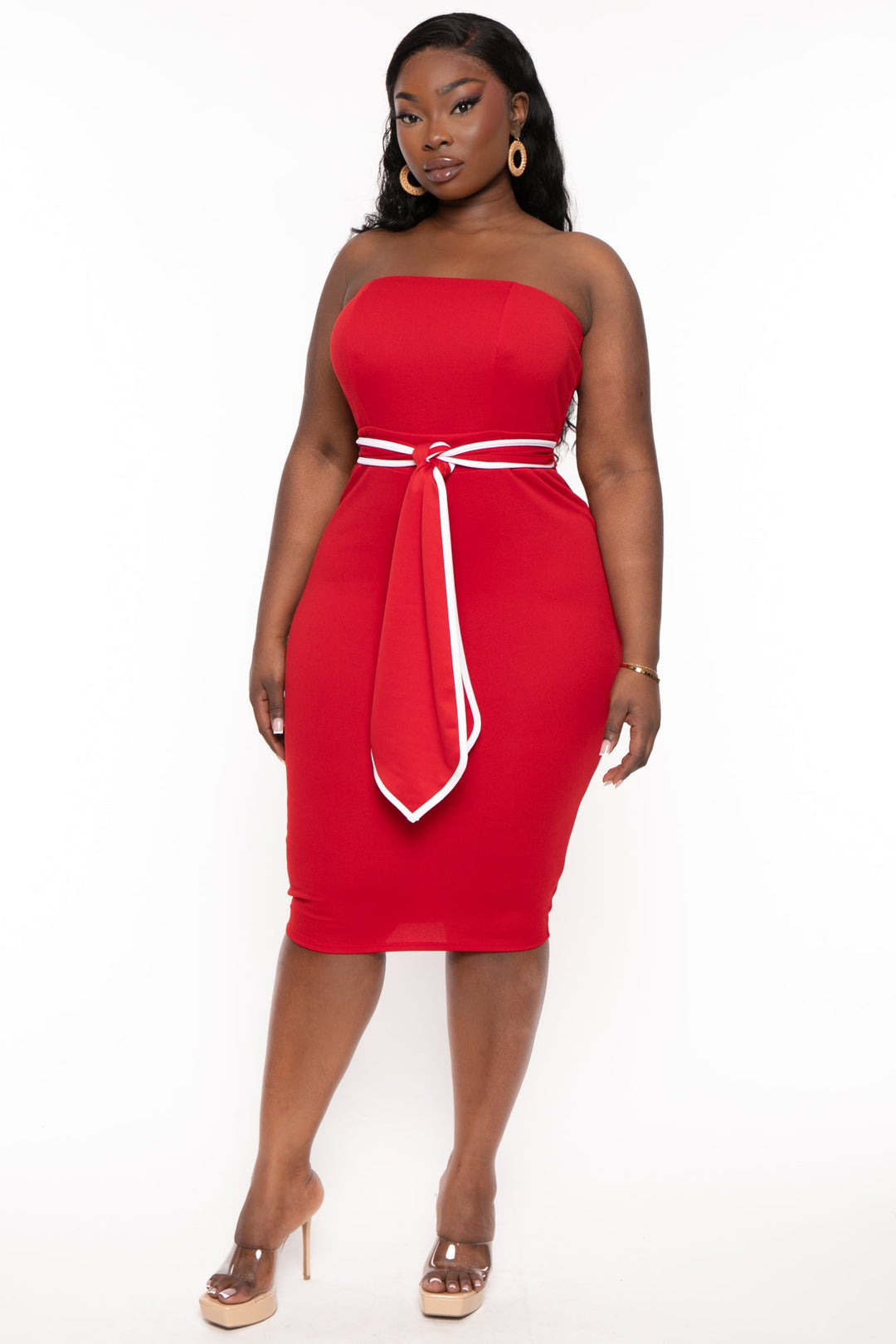 Plus Size Larisa Strapless Midi Dress- Red – Curvy Sense