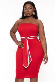 Curvy Sense Dresses Plus Size Larisa Strapless Midi Dress- Red