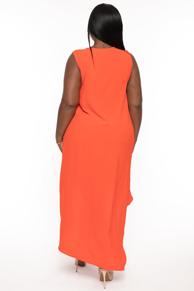 Jade by Jane Dresses Plus Size Lattise Front Draped   Dress - Orange