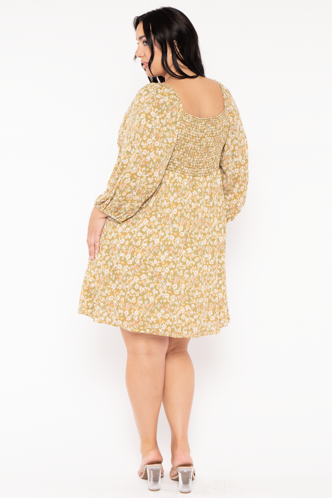 GEE GEE Dresses Plus Size Lauren  Floral   Dress - Olive