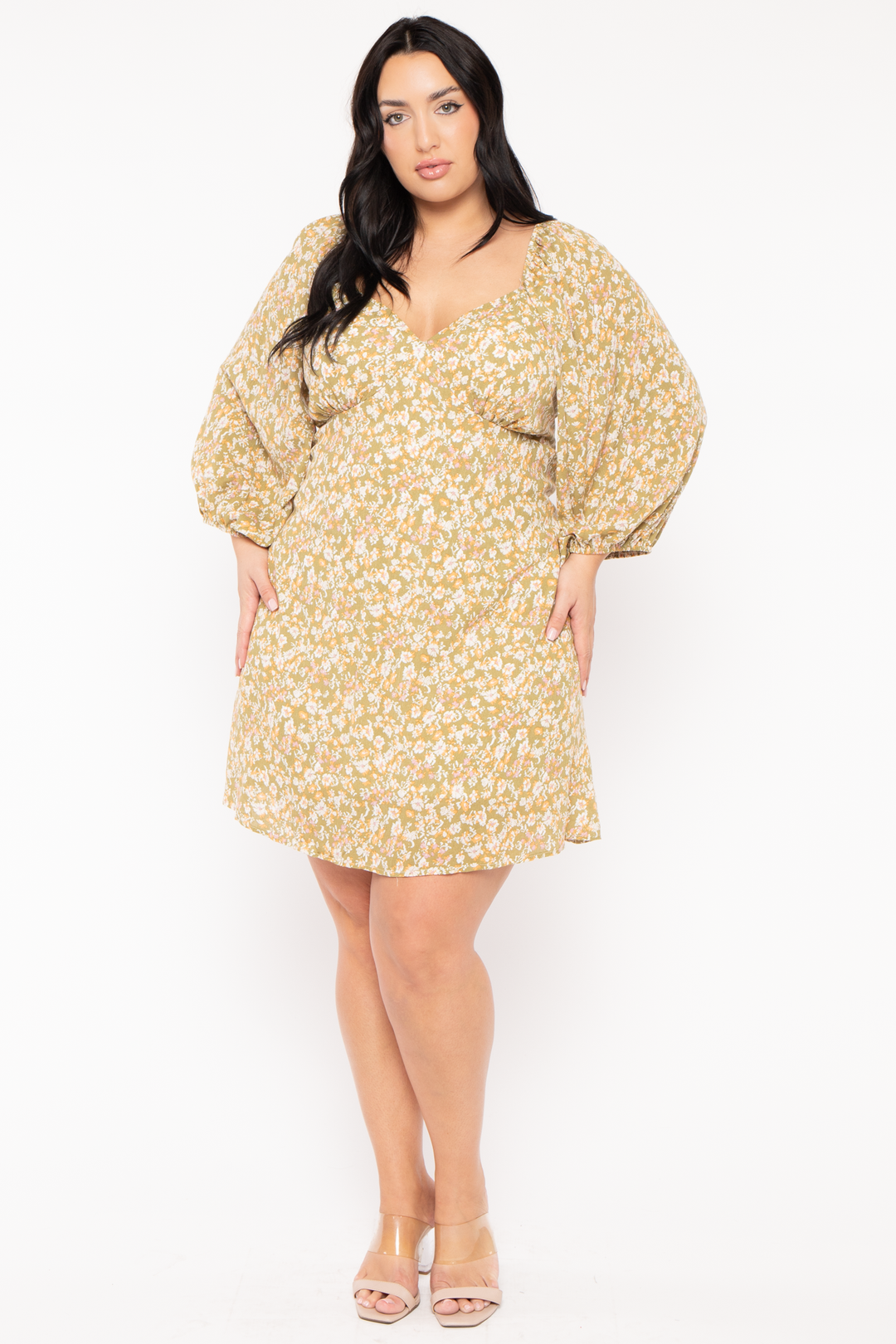 GEE GEE Dresses Plus Size Lauren  Floral   Dress - Olive