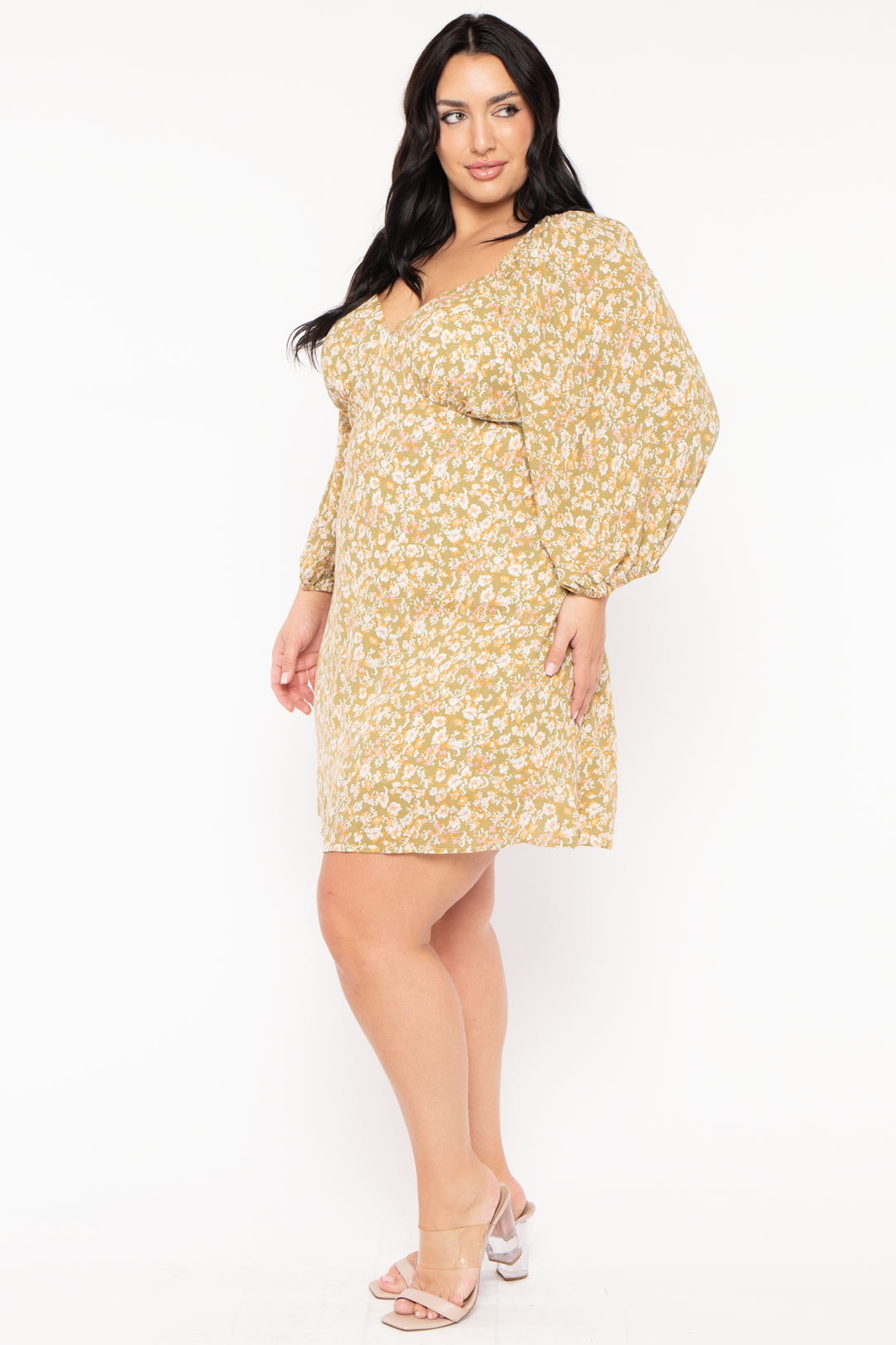 GEE GEE Dresses Plus Size Lauren  Floral   Dress - Olive