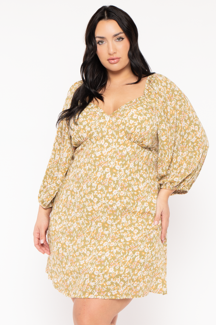 GEE GEE Dresses Plus Size Lauren  Floral   Dress - Olive