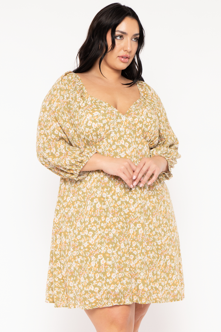 GEE GEE Dresses Plus Size Lauren  Floral   Dress - Olive