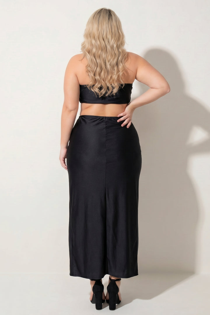 Curvy Sense Inc. Dresses Plus Size Layana Double Slit Dress- Black