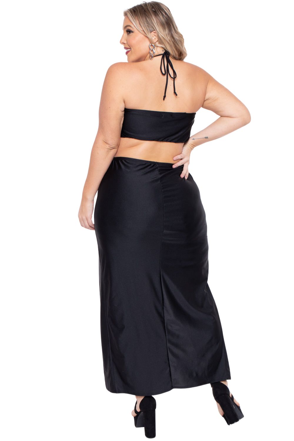 Curvy Sense Dresses Plus Size Layana Double Slit Dress- Black