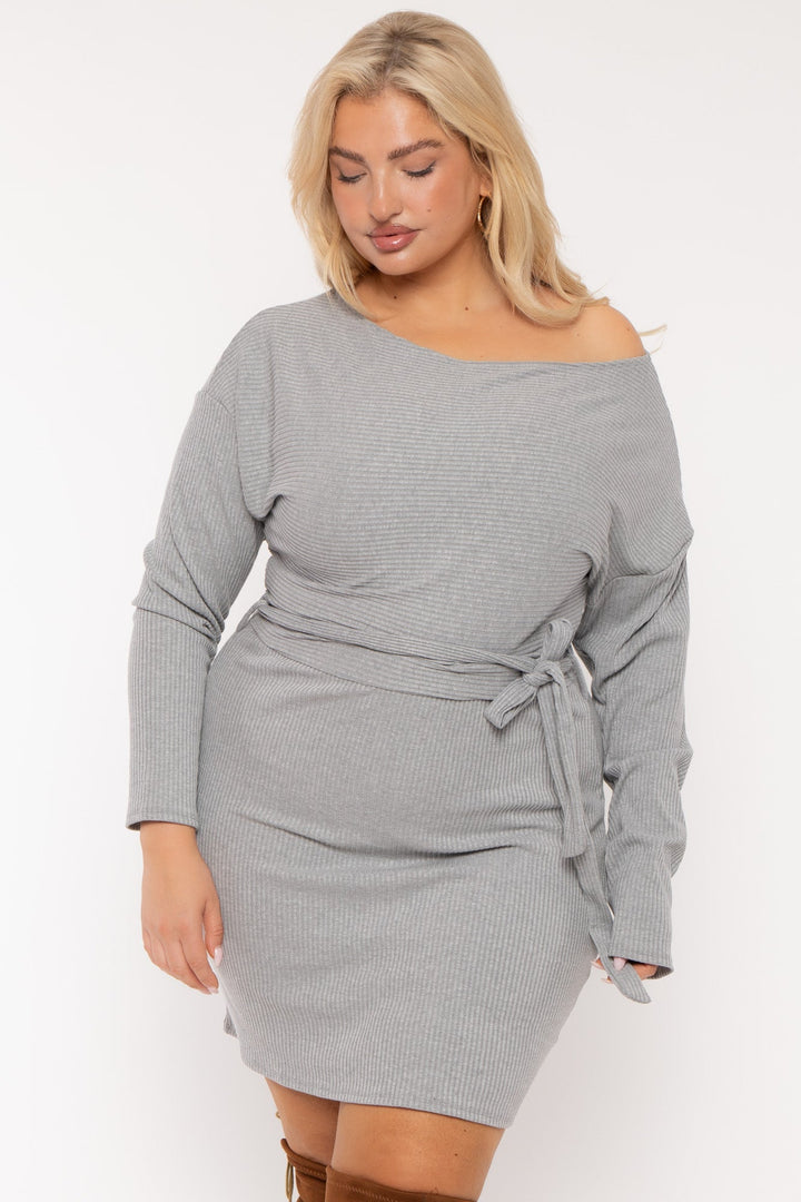 CULTURE CODE Dresses Plus Size Leila Off Shoulder  Dress - Heather Grey