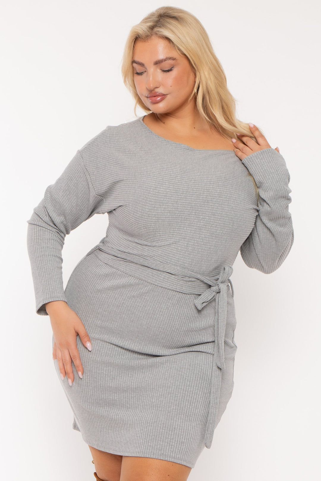 CULTURE CODE Dresses Plus Size Leila Off Shoulder  Dress - Heather Grey