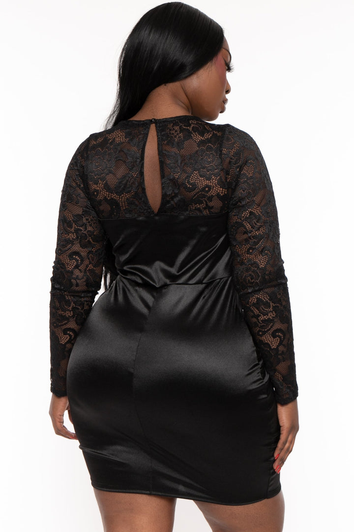 Curvy Sense Dresses Plus Size Leisa  Lace Mini Dress -Black