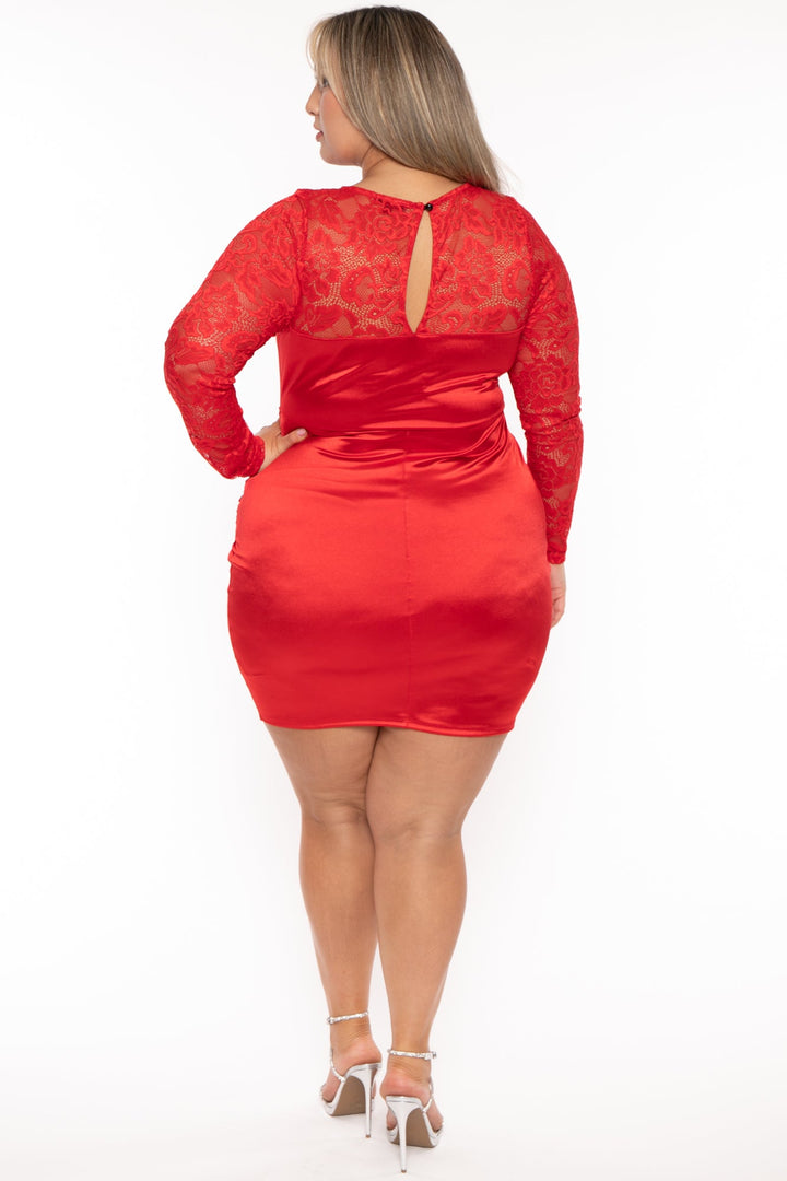Curvy Sense Dresses Plus Size Leisa  Lace Mini Dress -Red
